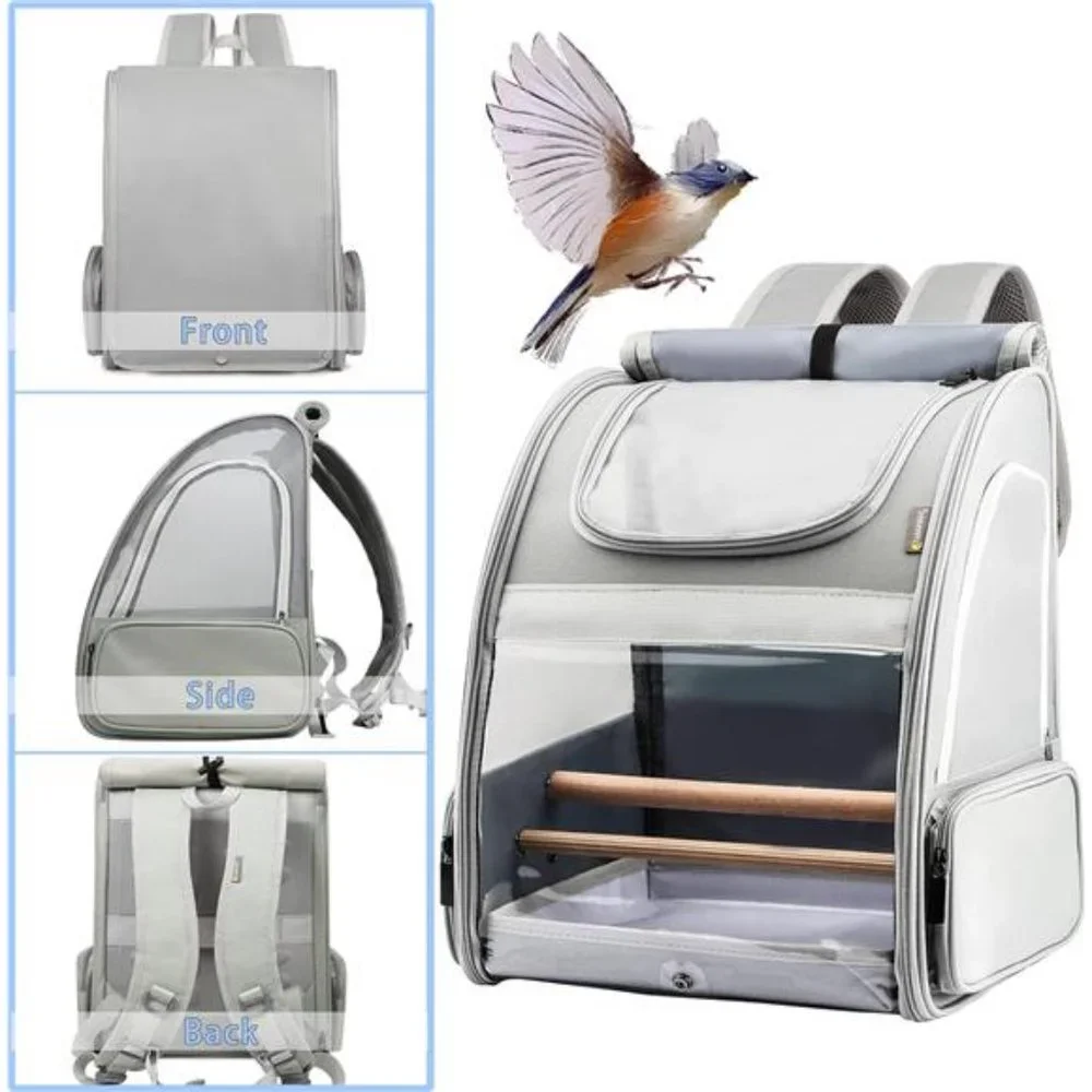 Bird Carrier Backpack - Pet Travel Cage with Upgraded Tray and Standing Perches